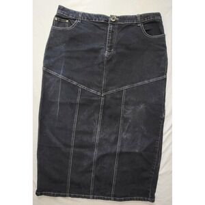 Vtg 90s Esprit Collection Dark Indigo Denim Midi Pencil Skirt Panel Size 16/18